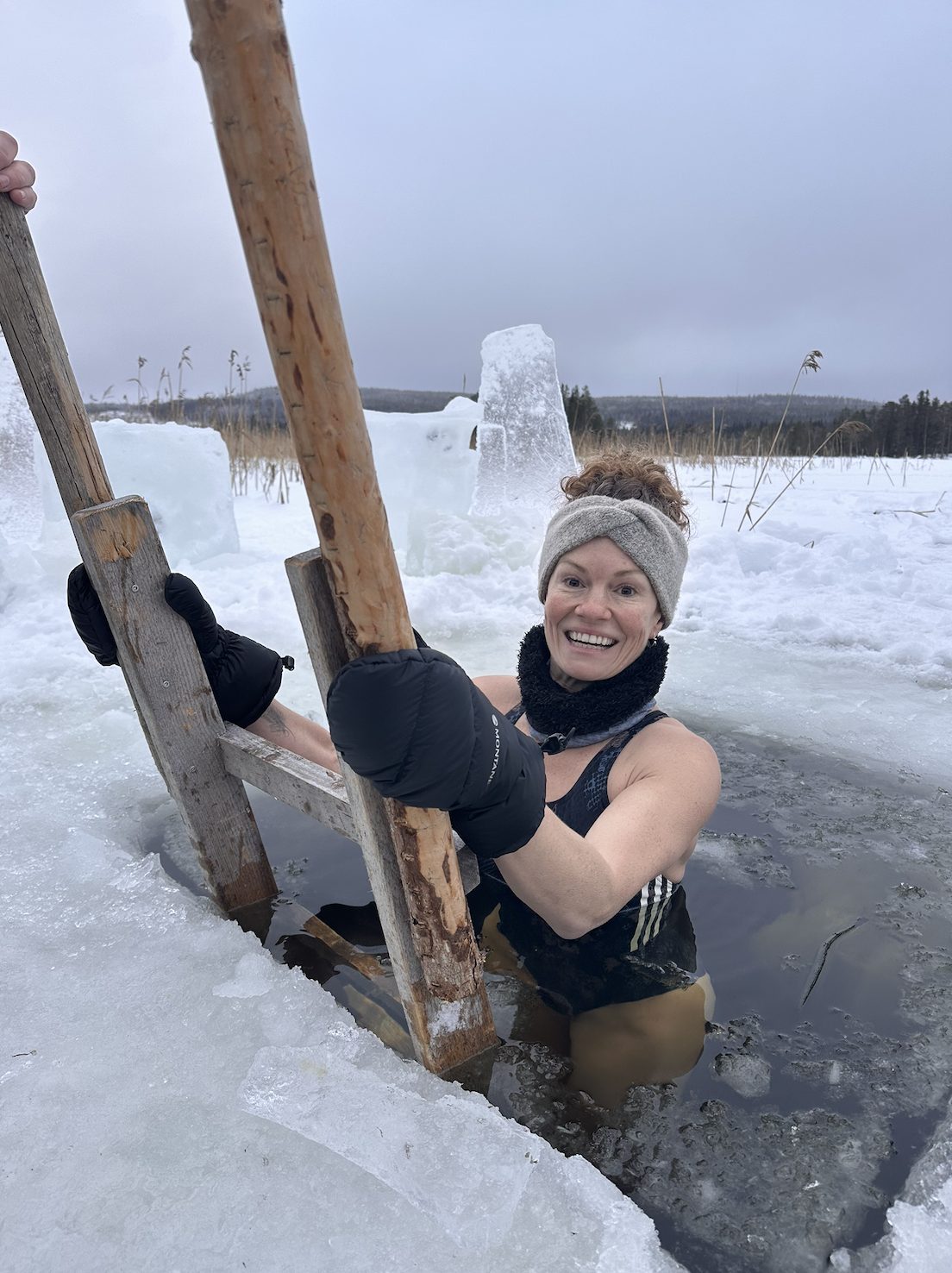 Ice bathing in a frozen lake